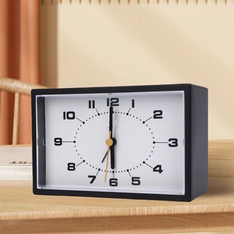 Lautloser analoger Tischwecker – Batteriebetrieben, minimalistischer analoger Tischwecker aus Kunststoff für Wohnzimmer und Schlafzimmer, Gelb/Schwarz, 14,7 x 9,2 x 4,5 cm / 5,8 x 3,6 x 1,8 Zoll