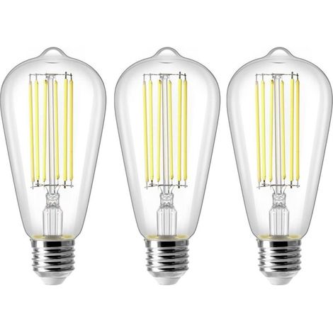 8W E27 ST64 Ampoule LED, Ampoule à Filament Vintage Edison, Equivalent à 80W, Blanc Froid 6500K, 800LM, Rétro Décorative Lampe, Non Dimmable, Lot de 3 (1/4)