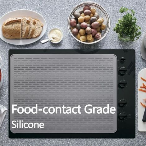 Tapis de protection pour cuisinière électrique - Tapis en silicone pour plaque de cuisson en verre, tapis de séchage pour la cuisine, protection pour four électrique (gris, 71 x 50 cm - 510 g - S) (1/3)
