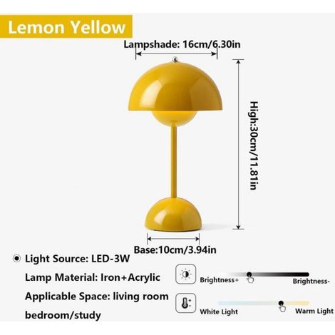 Lampe de table avec boutons de fleurs à LED, lampe de chevet avec lampe à champignon dimmable 3 voies rechargeable par USB (1/5)