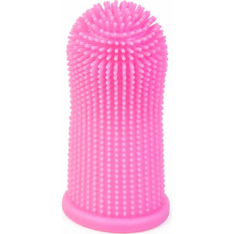 Brosse à dents doigtier rose silicone pour chien chat (1/5)