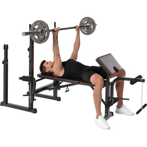 SPORTNOW banco de musculación banco de pesas con soportes para barra regulables y respaldo ajustable negro (1/5)