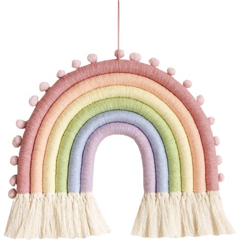 Macrame Rainbow Wall Hanging - Handmade Cotton Rope Decoration - Nursery Bedroom Living Room Decor - 1 Piece (1/5)