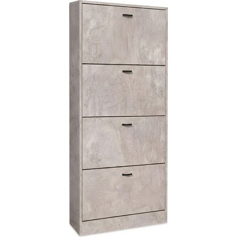 Scarpiera Slim Ante Mobile Porta Scarpe Ingresso Salvaspazio 63x24x150 Cm Cemento