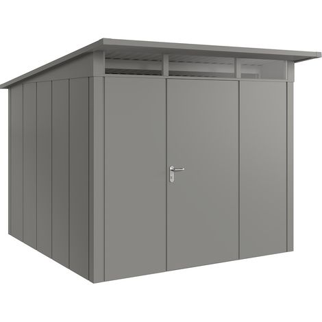 Hörmann Metall-Gerätehaus "Juno" mit Pultdach, JPD10 - Design, 262 x 262 cm (B x T), graualuminium, 1-flüglige Tür, Anschlag rechts