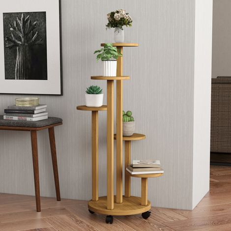 Étagère à plantes en bambou étagères rondes à fleurs support de pots de fleurs 5 niveaux bois naturel