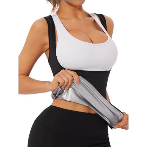 Gilet Sauna - Haut de Transpiration pour Femme - Matière Polyester Élasthanne Extérieure + Doublure PU Argentée - Soutien Poitrine en Forme de U - Taille Unique (1/3)
