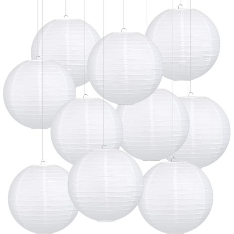 Lanterne Papier Ronde - Lot de 10 - Blanc - 30,5 cm - Décoration Intérieur Extérieur - Mariage Fête (1/5)