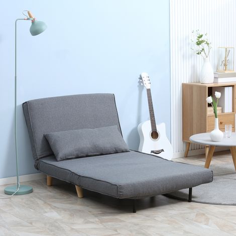 Divano letto singolo, divano trasformabile in letto, divano letto, divano pieghevole, schienale regolabile, chaise longue, stile nordico scandinavo, schiuma 25D, rivestimento effetto lino, legno di ca (1/5)