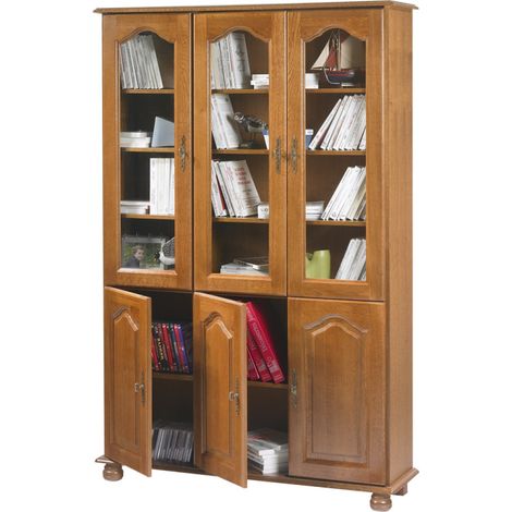 Bibliothèque Chêne 6 Portes 10 Etagères 12 Niches L 120.6 H 182.2 P 33 cm (1/5)