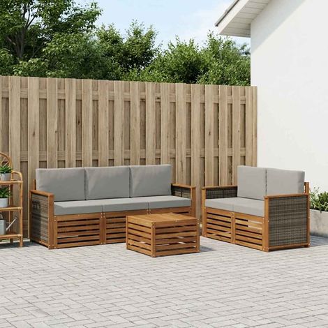 vidaXL Outdoor-Sofagarnitur 6 Stk. Natürlich und Hellgrau (1/5)