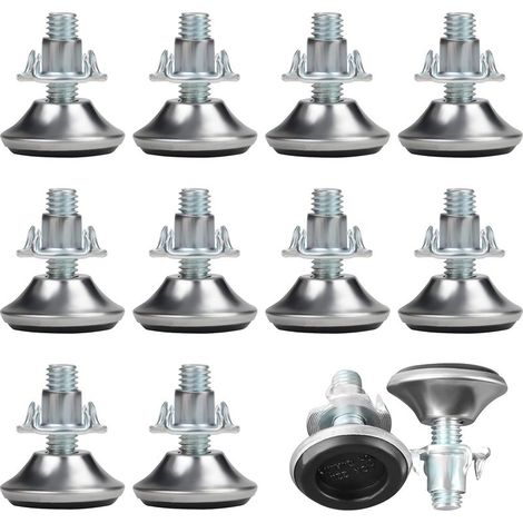 12 Pcs Pied Reglable pour Meuble M8 x 30 mm - Pied Verin Reglable Moyen avec Patin Polypropylène et Écrou en T - Patin Réglable pour Pieds de Table, Chaise, Canapé & Lit (1/4)
