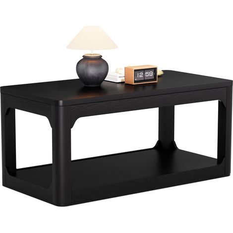 CHICFURN Tavolino da salotto 100 x 50 x 44,5 cm in MDF nero con doppio vano (1/5)