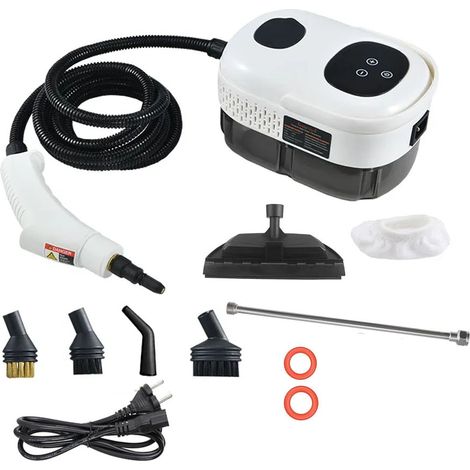 Nettoyeur à vapeur portable désinfectant, 105°C Haute température, stérilise nettoie et dégraisse, avec 10 Accessoires, 1100 ml Réservoir d'eau, Nettoyeur Vapeur à Main Portatif, Blanc