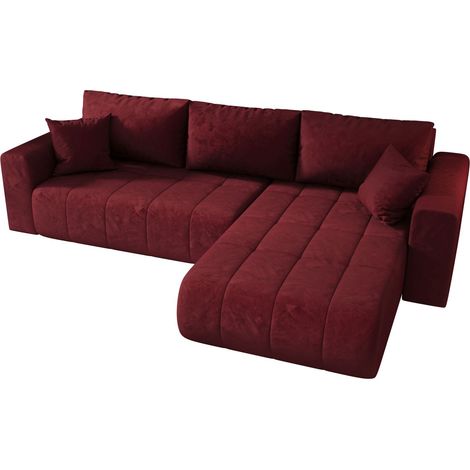 Canapé d'angle convertible en velours MILO angle droit-Rouge-angle droit (1/5)