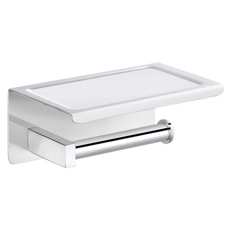 BALNEO - porte-papier toilette avec étagère en acier inox argenté chromé - dérouleur QUBE inoxydable - support papier WC en métal (1/2)
