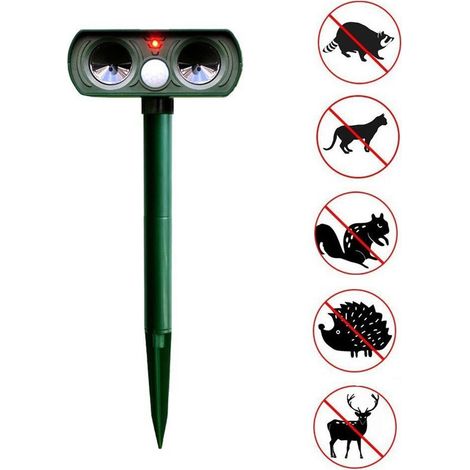 Détecteur De Mouvement Solaire Ultrasonique Pour Animaux Jardin Extérieur Étanche Vert Foncé Avec Batterie Intégrée - KZQ