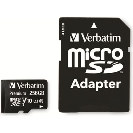 Verbatim MicroSDXC Card Premium, 256 GB, Class 10, inkl. Adapter