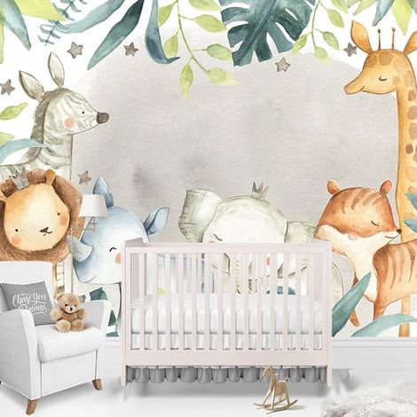 Papier Peint Enfant - Animaux de la Jungle Douce - 150 x 250 cm (1/2)