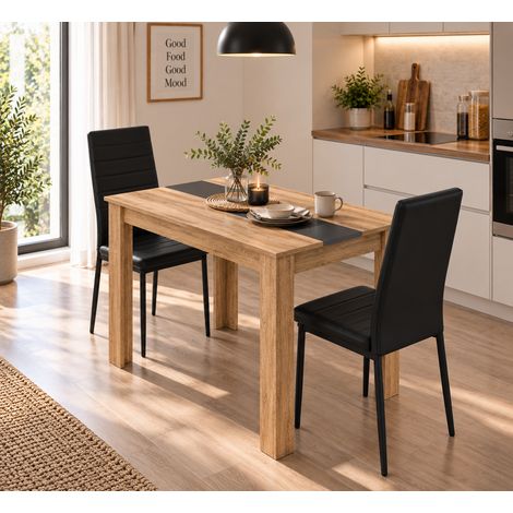 Ensemble Repas 2 Places, 110 x 70 cm, Cuisine Compacte,Chaises rembourrées en similicuir, Noir (1/4)