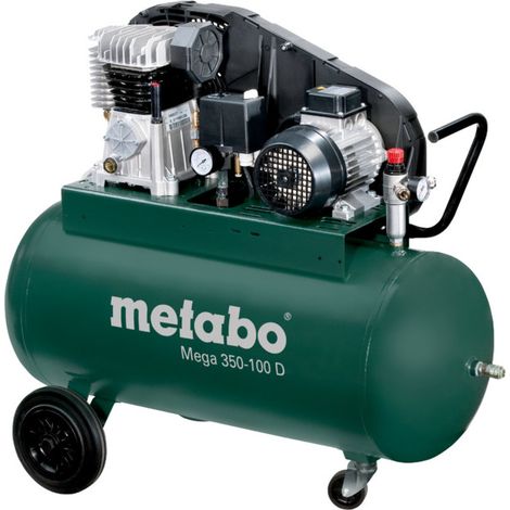 Metabo – Compresseur à courroie 90L – Débit 220 l/min à 10 bar – Moteur triphasé silencieux – Lubrifié à l'huile pour démarrage à froid - MEGA 350-100 D (1/3)