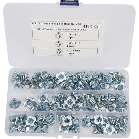 Kit de 80 écrous en T à 4 broches, 1/4 pouce, en acier au carbone, pour équipements électroniques de camping-cars. (1/5)