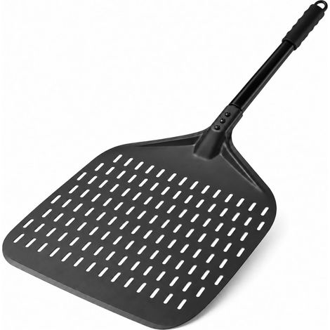 Pelle à pizza perforée, 39 x 30 cm, pelle à pizza perforée, anti-adhésive, pelle à pizza en aluminium anodisé dur pour pizza, pain, maison, 82 cm au total (1/5)