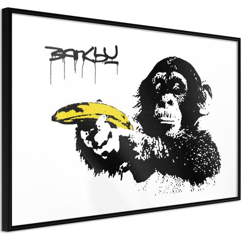 Affiche Murale Encadrée "Banksy Banana Gun II" 60 x 40 cm Noir