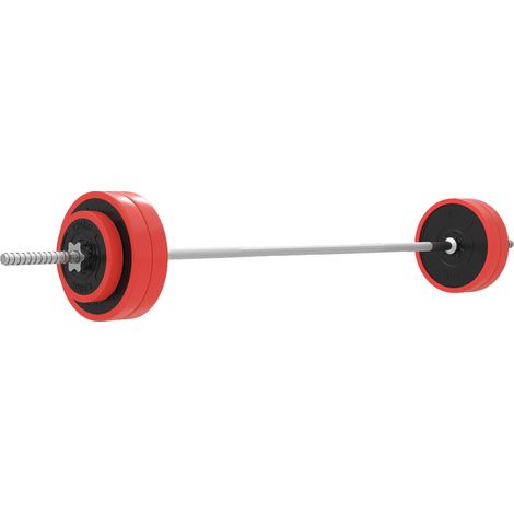 Set Bilanciere e Dischi da 30 kg totali con 6 Pesi e 2 Dadi, in Metallo, PU e Sabbia, 170x26x26 cm, Rosso