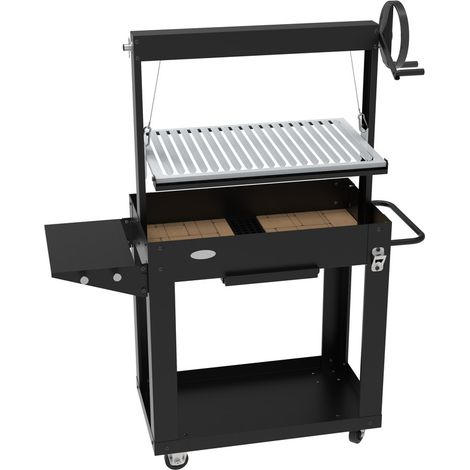 Barbecue charbon en acier émaillé et inox – Grille réglable en hauteur – 4 roulettes avec frein – Surface de cuisson 2972,50 cm² – Imor (1/4)