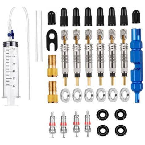 33-teiliges Tubeless-Dichtmittelset mit Spritze und Presta-Ventil-Ausbauwerkzeug inklusive Presta-Ventileinsätzen, kompatibel mit Stans Tubeless-Montagesatz, 60 ml (1/5)