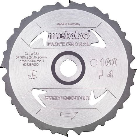 Metabo FIBERCEMENT CUT PROFESSIONAL 628287000 Lama circolare 160 x 20 x 1.6 mm Numero di denti: 4 1 pz.