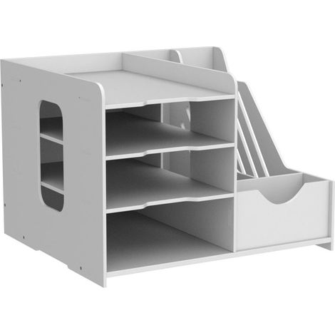 Organisateur de Bureau Multifonctionel Boîte de Rangement Bureau Étagère de Dossiers et Porte-Documents Compartiment de Rangement (4 Niveaux) (1/5)