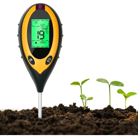 Testeur de Sol 4 en 1 pH-mètre, Testeur de Thermomètre de Plante Numérique avec Éclairement/Température/PH du Sol/Humidité du Sol, Jardin Hygromètre 4 en 1 Testeur de Sol (No Battery)