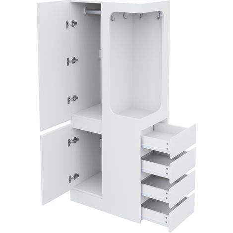 Armoire 70 x 40 x 170 cm avec tiroirs, rangements et penderie ouverte, blanc (1/5)