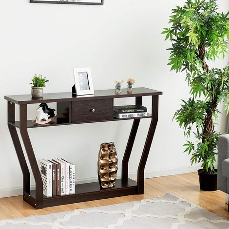 Costway – Table console MDF avec tiroir et 3 compartiments – Dimensions 120x30x81cm – Surface imperméable et facile à nettoyer – Pour couloir, salon, entrée