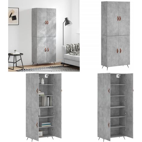Buffet haut Gris béton 69,5x34x180 cm Bois d'ingénierie - Buffet Design - Meuble Rangement - Armoire Gris - Mobilier Salon - Commode Moderne - Home & Living (1/5)