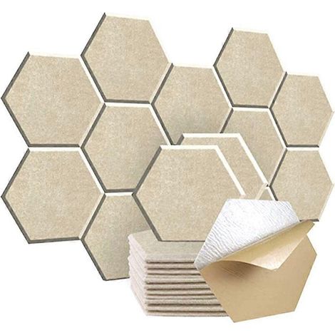 Lot de 12 panneaux acoustiques hexagonaux, 12 x 10 x 0,4 pouces, pour murs absorbant le son, adaptés aux maisons et aux pièces de style japonais (beige clair) (1/5)