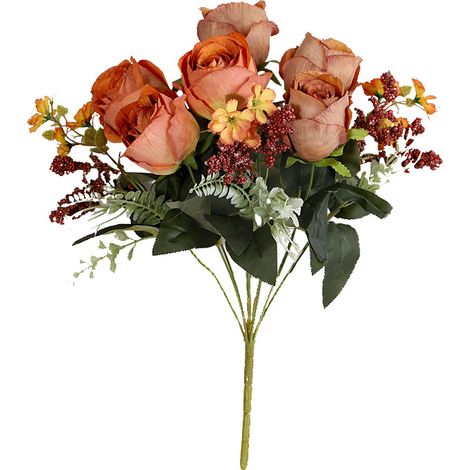 Ahlsen Künstlicher Herbstblumen-Dekor, realistischer Rosenstrauß aus Kunstseide mit Kunstgrün, Beeren und Nadelkissenblumen, gemischte Blumenkombination für Hochzeitsarrangements, DIY, Kuchen, Party, (1/5)