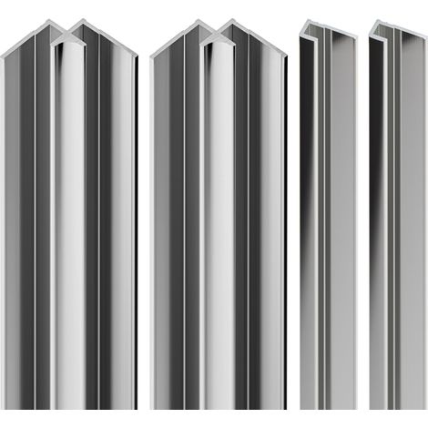 Lot de 2 profilés de finition + 2 profilés d'angle pour panneau mural de douche, DécoDesign, Schulte, Aspect chromé, 210 cm