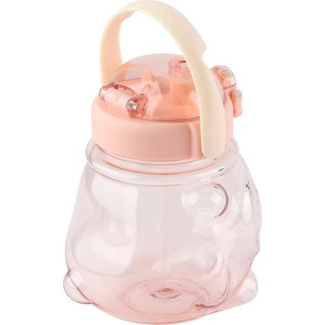 Little Bear Sommer-Trinkflasche, großes Fassungsvermögen, Doppelbecher, weite Öffnung, hohe Qualität, niedlicher rosa Plastikbecher für Schulmädchen und Kinder (1/5)
