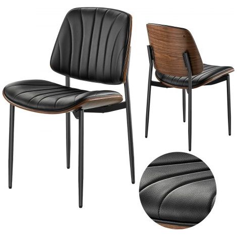 Sillas de Comedor de Cuero 2 Piezas Silla Decorativa con Patas de Metal Cojín Grueso Capacidad de Carga de 158,76 kg Altura del Asiento de 500 mm para Sala de Estar, Oficina, Cocina, Negro (1/5)