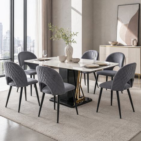 Set di 6 sedie da pranzo in velluto grigio con schienale a rombi DESVIAE (1/5)