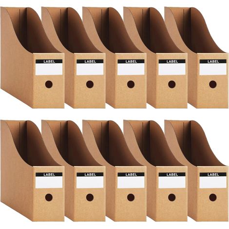 Porte Revues A4 en Papier Kraft, 10 Pièce 9 CM Solide Porte-Revues Boîte de Rangement de Documents de Papeterie pour Magazines Avec Étiquettes (1/5)