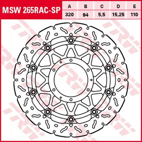 Disco de freno delantero TRW ZF para Honda CBR 1000R/RR Fireblade '08-'16 (320x94x5,5mm) Wave