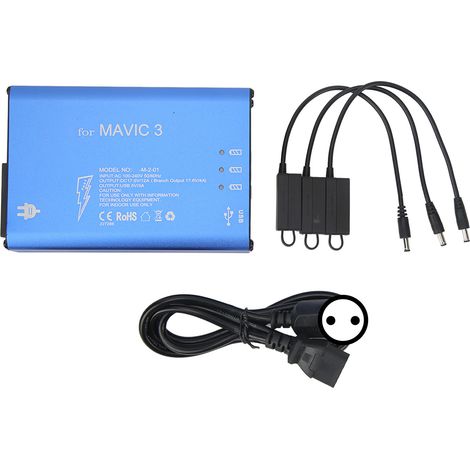 Chargeur de batterie drone en alliage d'aluminium, composants électroniques bleus, outil de recharge UAV avec interrupteur pour MAVIC 3, 100‑240V prise UE (1/5)