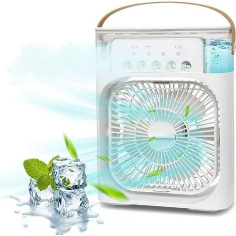 Tragbarer Klimaanlagenventilator, 4-in-1 Mini-Ventilator mit Wassernebelfunktion, 3 Geschwindigkeitsstufen, Verdunstungsluftkühler und kleiner Luftbefeuchter (1/5)
