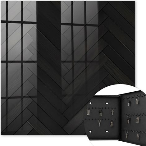 Armoire à clés - (30 cm x 30 cm) - Boîte à clés murale - Coffret de rangement pour clés - Couleur noire - Ouverture vers la droite - Pour maison et bureau - Élégance sombre