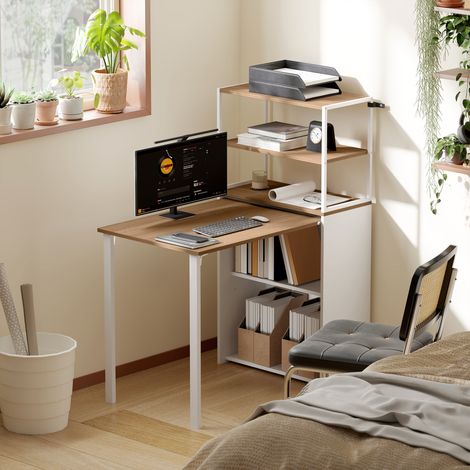 Scrivania pieghevole, tavolo da cucina con 4 ripiani, scrivania per computer, tavolo da lavoro, tavolo per laptop, 105 x 60 x 127 cm, legno naturale (1/5)