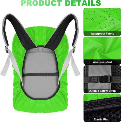 Housse de pluie imperméable et réfléchissante pour sac à dos, anti-poussière, antivol, idéale vélo, randonnée, camping. (1/5)